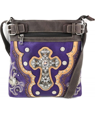 Concealed Carry Laser Cut Concho Cross Antique Embroidery Handbag Purple Messenger Only $28.74 Shoulder Bags