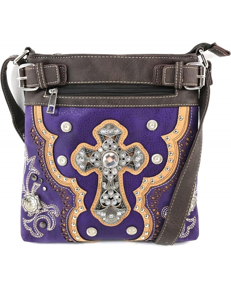 Concealed Carry Laser Cut Concho Cross Antique Embroidery Handbag Purple Messenger Only $28.74 Shoulder Bags