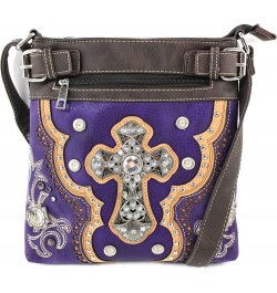 Concealed Carry Laser Cut Concho Cross Antique Embroidery Handbag Purple Messenger Only $28.74 Shoulder Bags