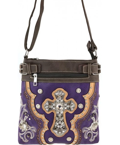 Concealed Carry Laser Cut Concho Cross Antique Embroidery Handbag Purple Messenger Only $28.74 Shoulder Bags