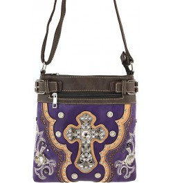 Concealed Carry Laser Cut Concho Cross Antique Embroidery Handbag Purple Messenger Only $28.74 Shoulder Bags