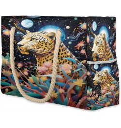 Watercolor Leopard Galaxy Beach Bags for Women Large Tote Bag with Zipper and Pockets Waterproof Sandproof Accessories Swim P...