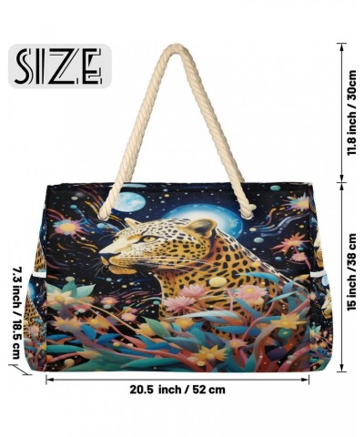 Watercolor Leopard Galaxy Beach Bags for Women Large Tote Bag with Zipper and Pockets Waterproof Sandproof Accessories Swim P...