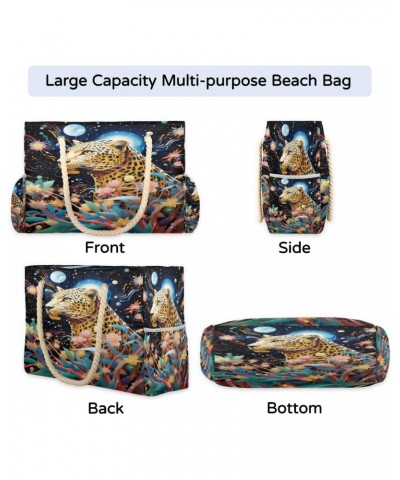 Watercolor Leopard Galaxy Beach Bags for Women Large Tote Bag with Zipper and Pockets Waterproof Sandproof Accessories Swim P...