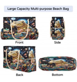 Watercolor Leopard Galaxy Beach Bags for Women Large Tote Bag with Zipper and Pockets Waterproof Sandproof Accessories Swim P...