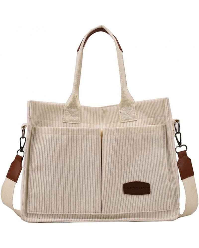 Corduroy Tote Bag for Women Crossbody Bag Casual Shoulder Bags Top Handle Handbag Hobo Tote Bags Purses Large White $16.61 Totes