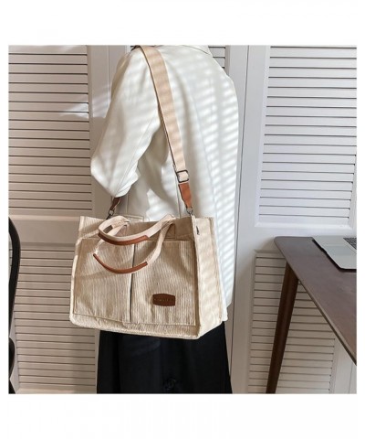 Corduroy Tote Bag for Women Crossbody Bag Casual Shoulder Bags Top Handle Handbag Hobo Tote Bags Purses Large White $16.61 Totes