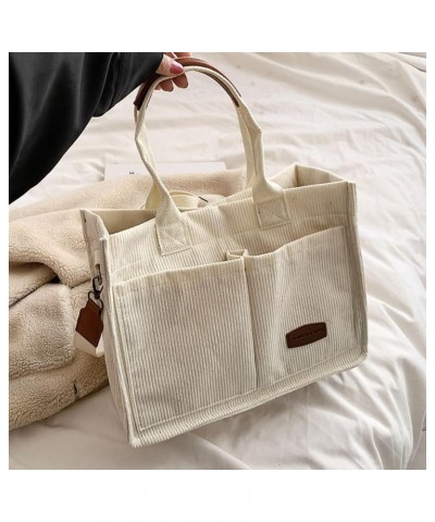 Corduroy Tote Bag for Women Crossbody Bag Casual Shoulder Bags Top Handle Handbag Hobo Tote Bags Purses Large White $16.61 Totes