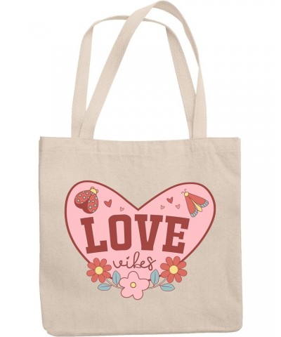 Retro Love Vibes with Flowers & Lady Bug, Valentine's Day or Valentine Gift, 12oz Canvas Tote Bag $12.69 Totes