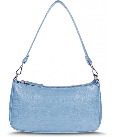 Small Shoulder bag with 2 Removable Straps Cross Body Clutch Purse Handbag for Women Light Blue With Croc Pattern $13.33 Cros...