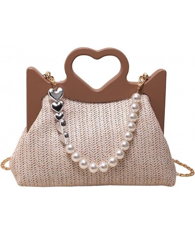 Straw Woven Tote Bag for Women Fashion Love Heart Straw Pearl Handbag Beach Basket Purse for Summer Vacation Travel Beige $18...