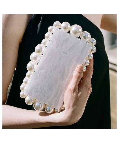 Acrylic Evening Handbag Pearl Women's Clutch Shoulder Bag Crossbody Bag Square Box Wedding Cocktail Party Prom E $33.38 Satchels