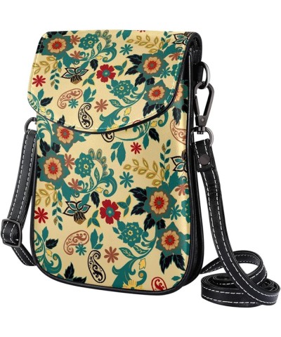 Stylish Leather Phone Bag - Crossbody Purse for Women - Classic & Functional Shoulder Bag Floral Pattern with Leaves Multicol...