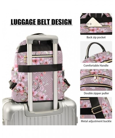 Pink Peach Blossom Fashion Travel Backpack for Women Multi Pockets Lightweight Purse for Women-M Multicolor Medium $17.50 Bac...