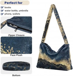 Women Boho Bag Cyan Gold Marble Sparkle Handbag Underarm Bag Tote Bag Shoulder Bag Crossbody Bag Fluffy Cell Phone Purse Lady...