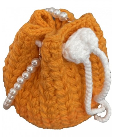 Handmade Knit Satchel Handbag for Women Top Handle Cotton Wool Wheat ears Mini Bucket Bag (rose) Orange $13.19 Handbags