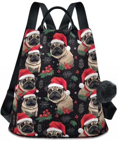 Halloween Pumpkins Backpack Purse for Women Back Zipper Anti Theft Pocket Design Travel Rucksack Bag Pugs With Santa Hats $19...