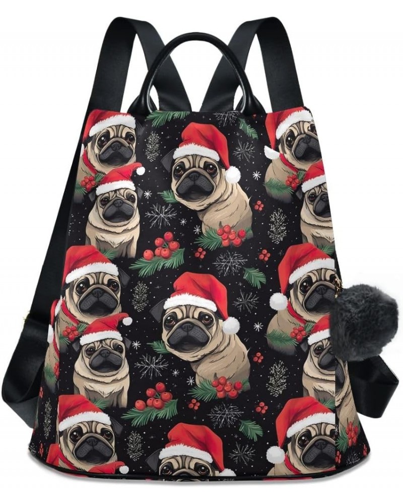 Halloween Pumpkins Backpack Purse for Women Back Zipper Anti Theft Pocket Design Travel Rucksack Bag Pugs With Santa Hats $19...