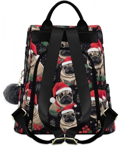 Halloween Pumpkins Backpack Purse for Women Back Zipper Anti Theft Pocket Design Travel Rucksack Bag Pugs With Santa Hats $19...