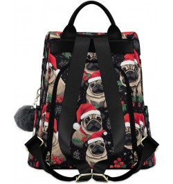 Halloween Pumpkins Backpack Purse for Women Back Zipper Anti Theft Pocket Design Travel Rucksack Bag Pugs With Santa Hats $19...