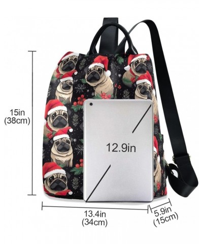 Halloween Pumpkins Backpack Purse for Women Back Zipper Anti Theft Pocket Design Travel Rucksack Bag Pugs With Santa Hats $19...