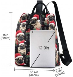 Halloween Pumpkins Backpack Purse for Women Back Zipper Anti Theft Pocket Design Travel Rucksack Bag Pugs With Santa Hats $19...