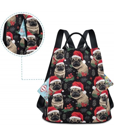 Halloween Pumpkins Backpack Purse for Women Back Zipper Anti Theft Pocket Design Travel Rucksack Bag Pugs With Santa Hats $19...