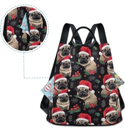 Halloween Pumpkins Backpack Purse for Women Back Zipper Anti Theft Pocket Design Travel Rucksack Bag Pugs With Santa Hats $19...