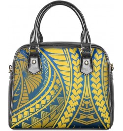 Women's Polynesian Flower 3D Printed PU Leather Zip Top Handle Satchel Handbags Saddle Crossbody Bag Purses Yellow Blue Polyn...