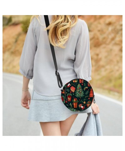 Women Fashionable Crossbody Bag – Versatile Round Bag for Every Occasion, Christmas Tree Print Color9 $12.59 Crossbody Bags