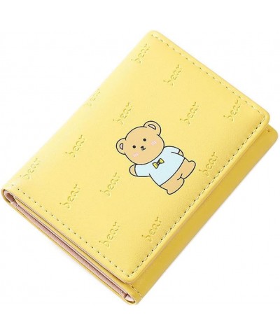 Women Wallet Leather Cute Bear Pattern Trifold Small Credit Card Case Holder Organizer with ID Window for Girls (Black) Yello...