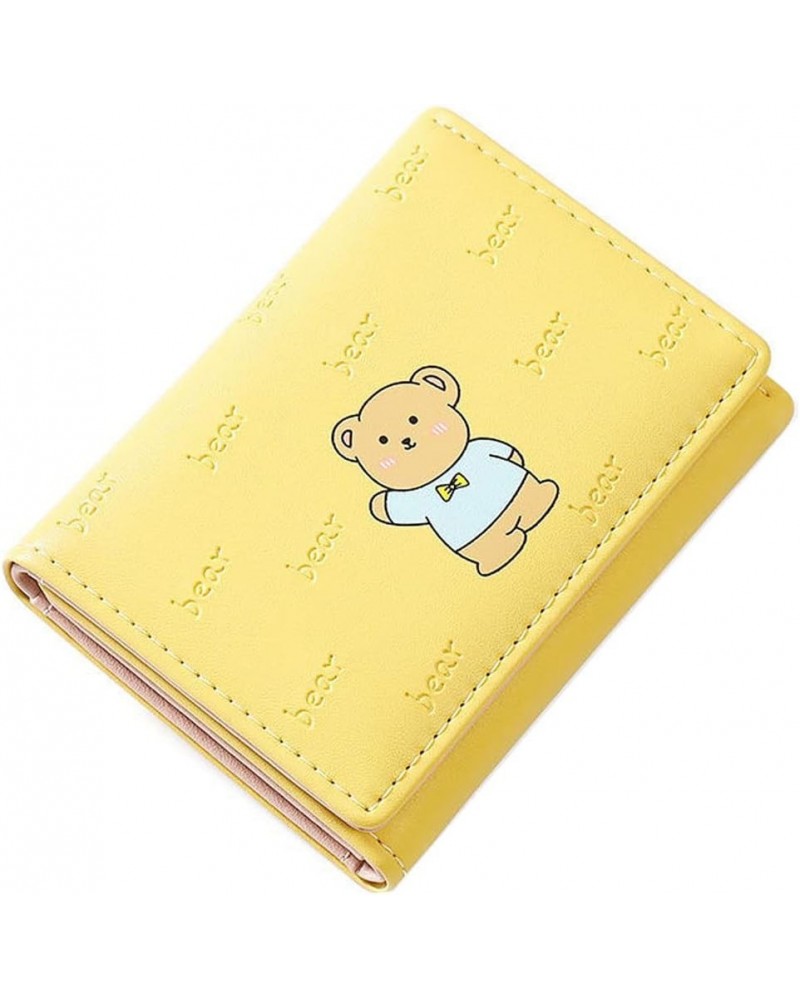 Women Wallet Leather Cute Bear Pattern Trifold Small Credit Card Case Holder Organizer with ID Window for Girls (Black) Yello...