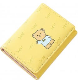 Women Wallet Leather Cute Bear Pattern Trifold Small Credit Card Case Holder Organizer with ID Window for Girls (Black) Yello...