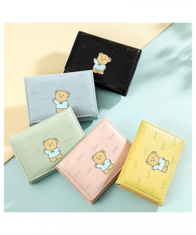 Women Wallet Leather Cute Bear Pattern Trifold Small Credit Card Case Holder Organizer with ID Window for Girls (Black) Yello...