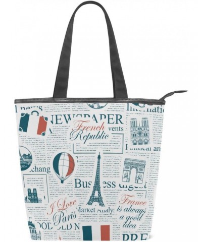 France and Paris Theme Tote Handbag for Women Tote Bag, Canvas + leather Shoulder Bag, Hobo bag, Satchel Purse(229ut0a) $13.7...