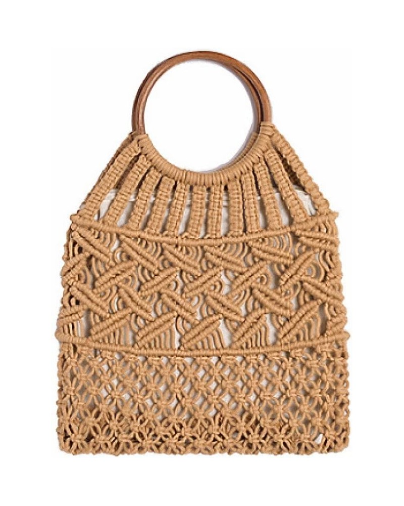 Vintage Wooden Handle Rattan Women Handbags Wicker Woven Hollow Tote Casual Summer Beach Straw Bag Brown 2 $19.89 Handbags