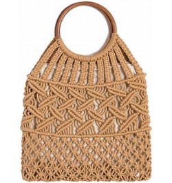 Vintage Wooden Handle Rattan Women Handbags Wicker Woven Hollow Tote Casual Summer Beach Straw Bag Brown 2 $19.89 Handbags