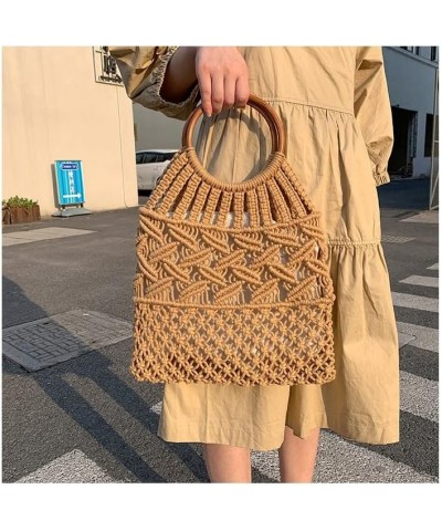 Vintage Wooden Handle Rattan Women Handbags Wicker Woven Hollow Tote Casual Summer Beach Straw Bag Brown 2 $19.89 Handbags