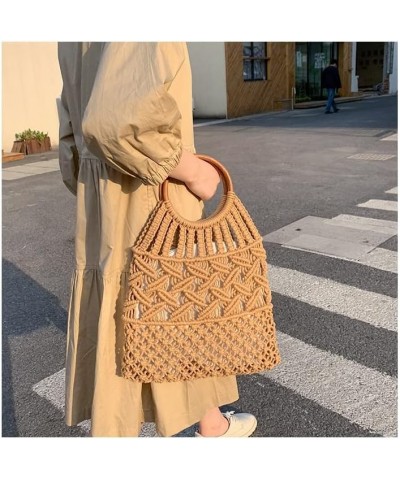 Vintage Wooden Handle Rattan Women Handbags Wicker Woven Hollow Tote Casual Summer Beach Straw Bag Brown 2 $19.89 Handbags