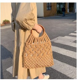 Vintage Wooden Handle Rattan Women Handbags Wicker Woven Hollow Tote Casual Summer Beach Straw Bag Brown 2 $19.89 Handbags