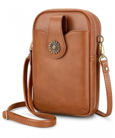 Small Crossbody Bag Cell Phone Purse for Women, Mini Messenger Shoulder Bag Zip Wallet Purse with Credit Card Slots Brown $16...