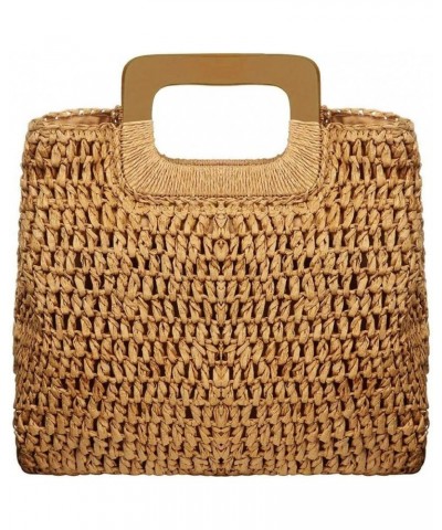 Straw Tote Bag with Wooden Handle Women Hobo Woven Handbag Summer Beach Travel Brown $9.48 Totes