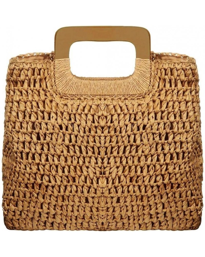 Straw Tote Bag with Wooden Handle Women Hobo Woven Handbag Summer Beach Travel Brown $9.48 Totes