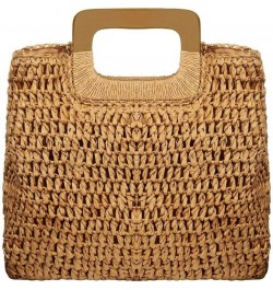 Straw Tote Bag with Wooden Handle Women Hobo Woven Handbag Summer Beach Travel Brown $9.48 Totes