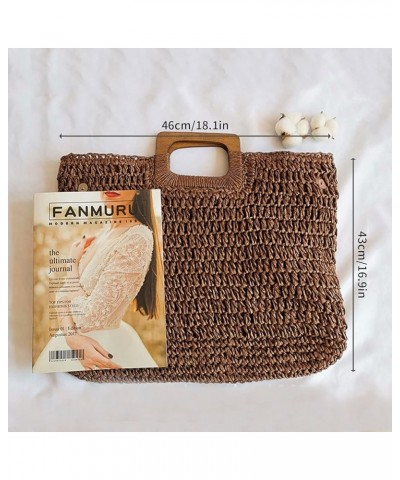 Straw Tote Bag with Wooden Handle Women Hobo Woven Handbag Summer Beach Travel Brown $9.48 Totes