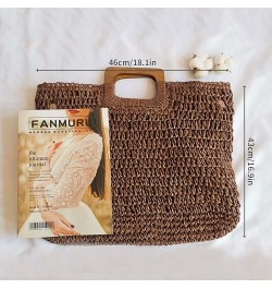 Straw Tote Bag with Wooden Handle Women Hobo Woven Handbag Summer Beach Travel Brown $9.48 Totes