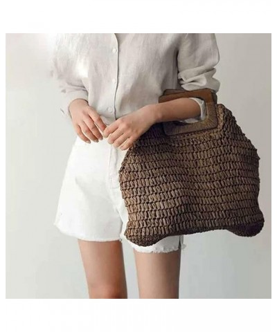 Straw Tote Bag with Wooden Handle Women Hobo Woven Handbag Summer Beach Travel Brown $9.48 Totes