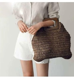 Straw Tote Bag with Wooden Handle Women Hobo Woven Handbag Summer Beach Travel Brown $9.48 Totes