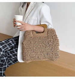 Straw Tote Bag with Wooden Handle Women Hobo Woven Handbag Summer Beach Travel Brown $9.48 Totes