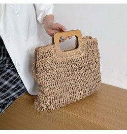 Straw Tote Bag with Wooden Handle Women Hobo Woven Handbag Summer Beach Travel Brown $9.48 Totes